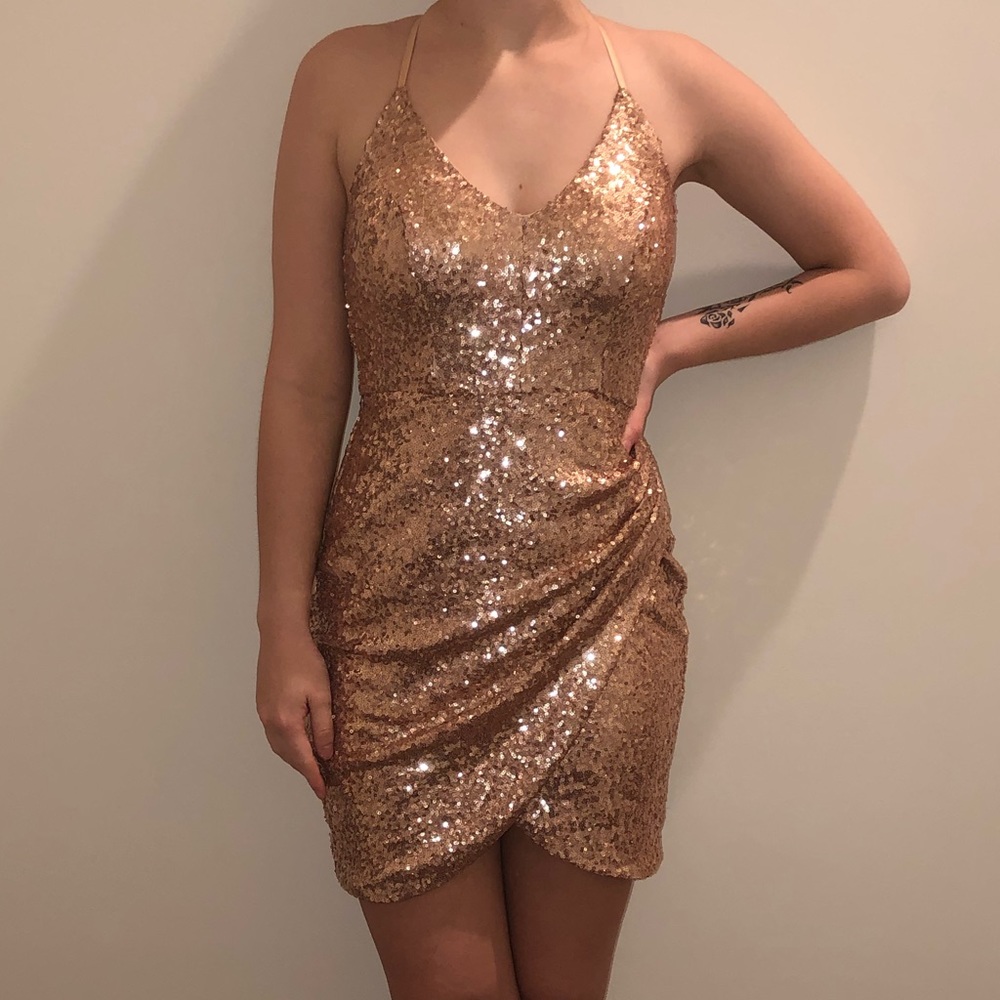 Rose-Gold Racerback Draped Hem Cocktail Dress
